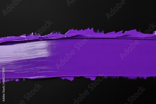 An ultra-realistic photo of a thick purple stripe of paint on a black background. 