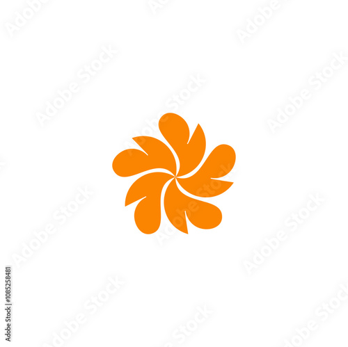 An abstract logo design featuring a circular arrangement of petal-like shapes. photo