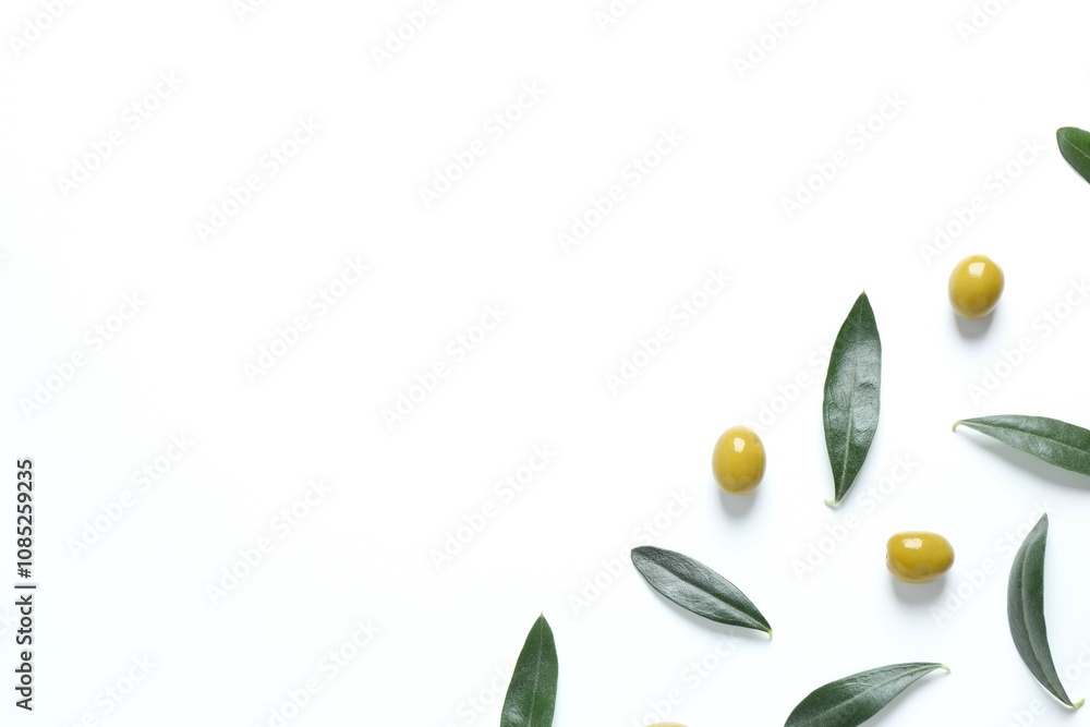 Olives and leaves on white background Olives and leaves on white background