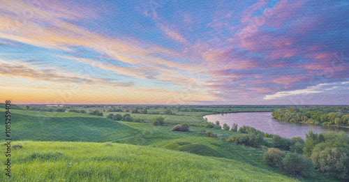 Beautiful landscape with a river and a sky full of clouds