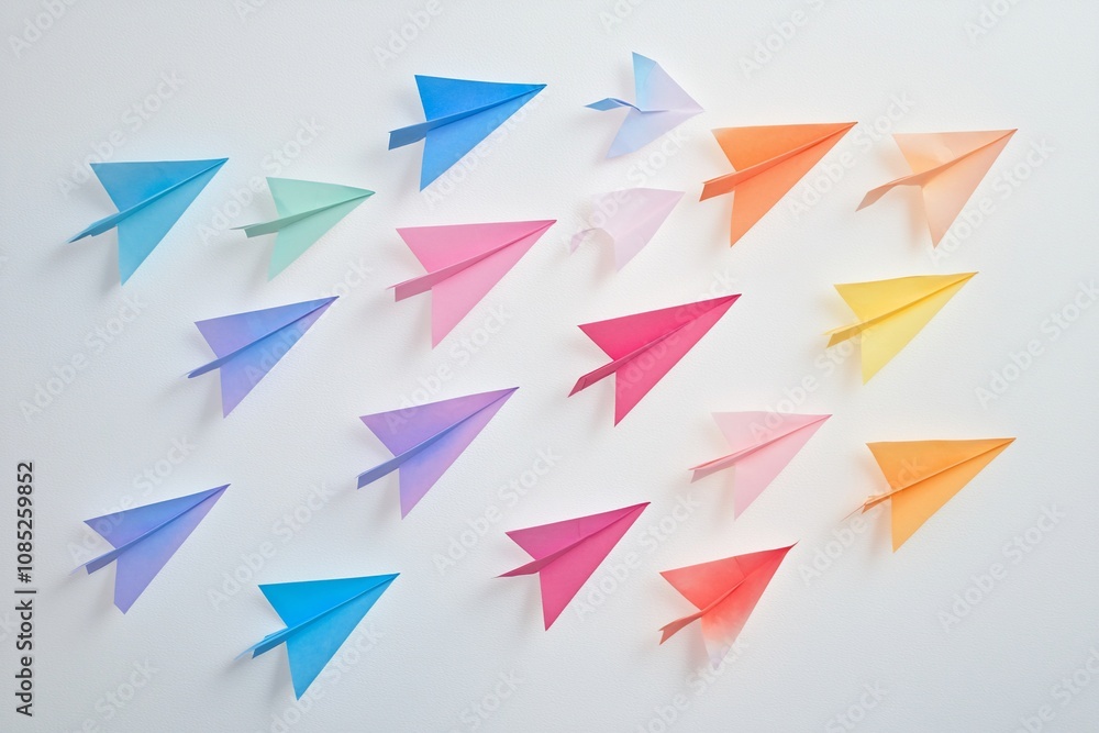 Colorful Paper Airplanes in Motion - A Playful Display of Creativity Colorful Paper Airplanes in Motion - A Playful Display of Creativity