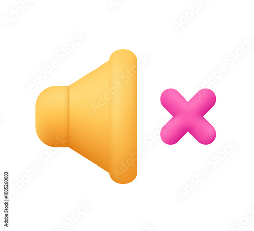 Sound speaker with cross cancel, delete symbol. Mute, no sound, silent concept. Volume sound control, loudspeaker. 3d vector icon. Cartoon minimal style.