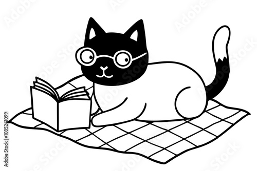 cat is wearing glasses and holding a book