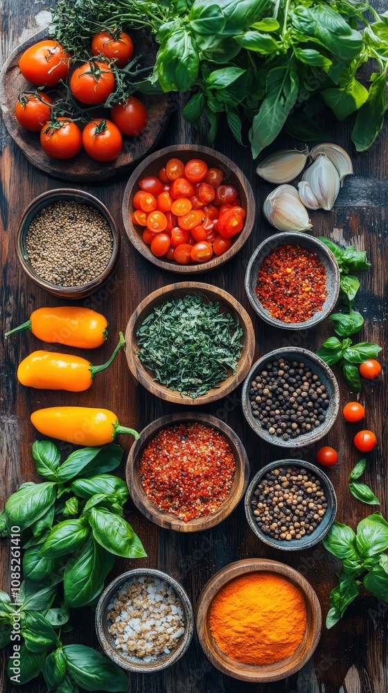 Vibrant display of fresh herbs, spices, and colorful vegetables, perfect for a healthy culinary inspiration. Vibrant display of fresh herbs, spices, and colorful vegetables, perfect for a healthy culinary inspiration.