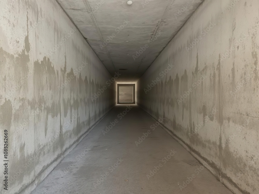 Long, abandoned hallway with weathered concrete walls leading into the distance, industrial, concrete wall Long, abandoned hallway with weathered concrete walls leading into the distance, industrial, concrete wall