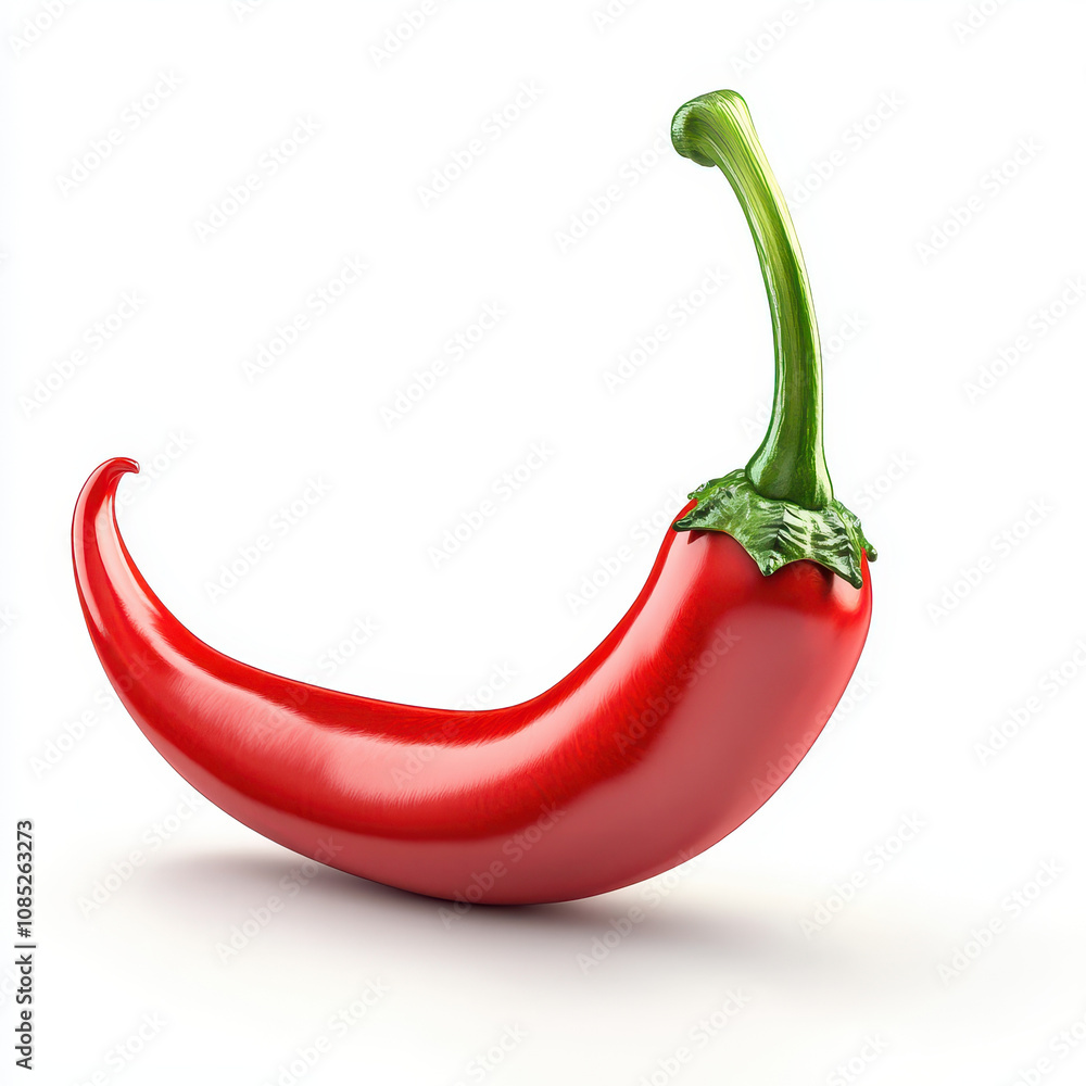single red chili pepper, sharp and vibrant, showcasing its glossy skin and green stem, perfect for culinary use or decoration single red chili pepper, sharp and vibrant, showcasing its glossy skin and green stem, perfect for culinary use or decoration