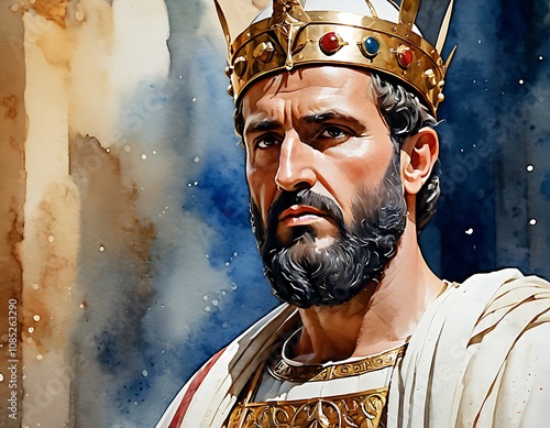Abstract Watercolour Painting of Pontius Pilate or Pontius Pilatus. He is best known in Christian history as the figure who ordered the crucifixion of Jesus Christ