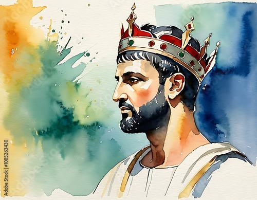 Abstract Watercolour Painting of Pontius Pilate or Pontius Pilatus. He is best known in Christian history as the figure who ordered the crucifixion of Jesus Christ