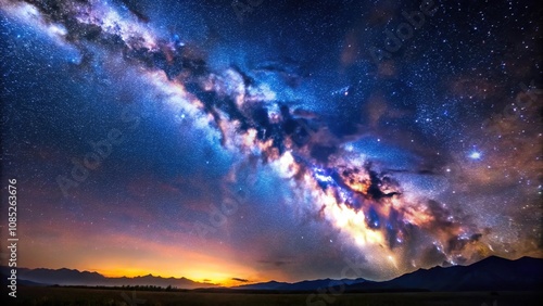 Milky way and starry night sky with faint stars twinkling in the darkness of space, sparkling, galaxy