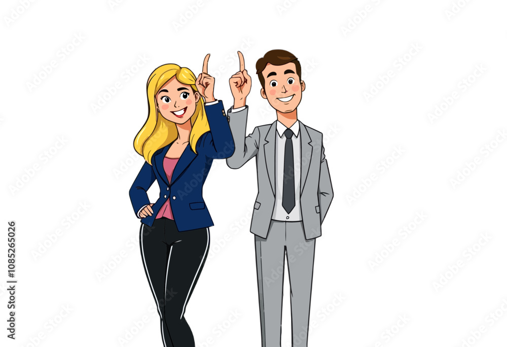 Cartoon Business People Pointing Up, Teamwork Idea Cartoon Business People Pointing Up, Teamwork Idea
