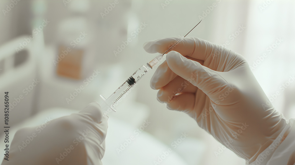Sterile Gloved Hands Preparing Syringe for Medical Use Sterile Gloved Hands Preparing Syringe for Medical Use