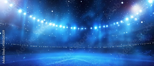 Empty Blue Stadium with Bright Lights and Fog