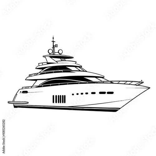 Luxury Motor Yacht Line Art