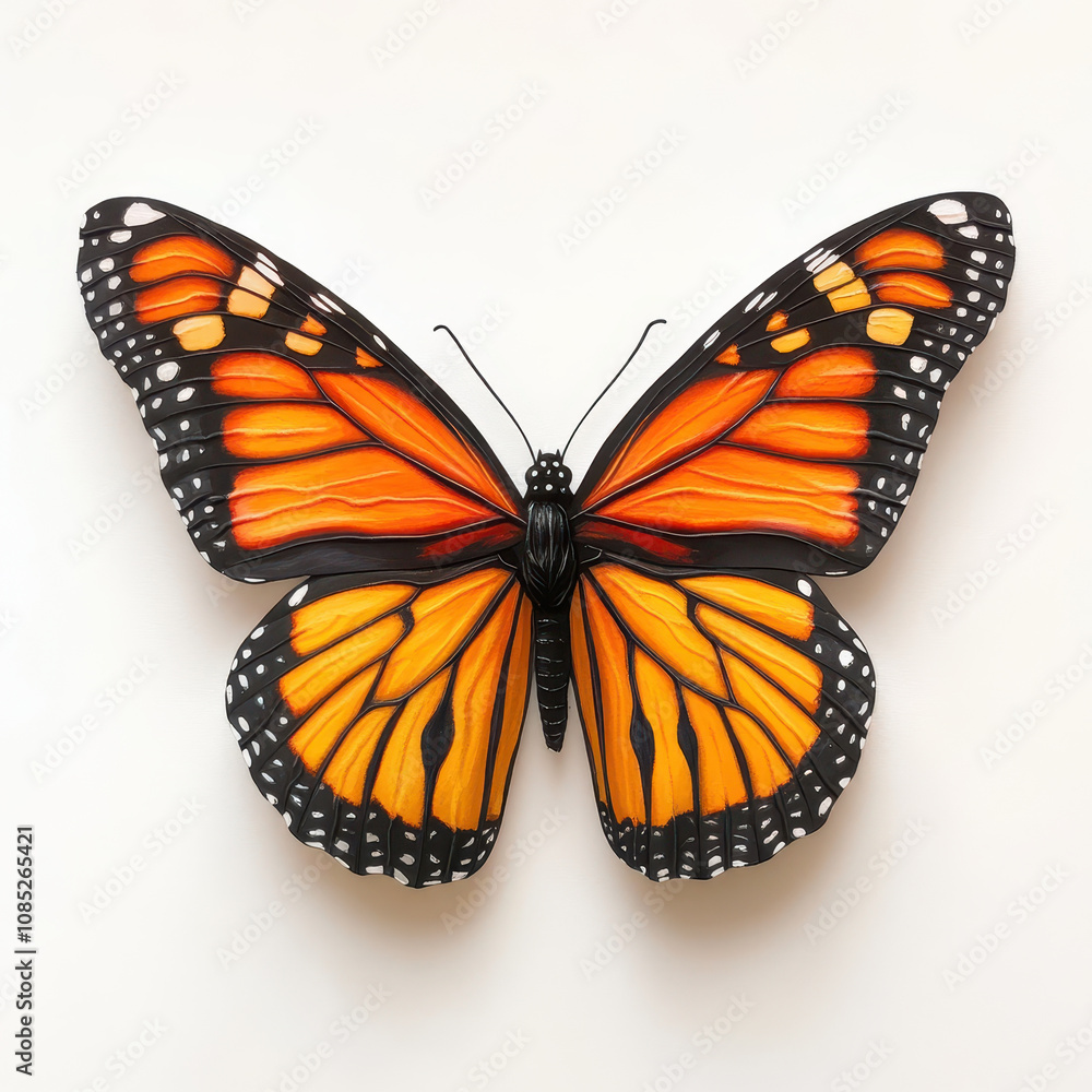 Fototapeta premium vibrant monarch butterfly with detailed wings showcases striking orange and black patterns. Its beauty captivates and inspires awe in nature lovers