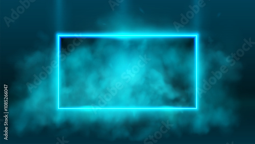 Neon glowing frame with smoke. led rectangle border. Technological social media design elements. Vector illustration