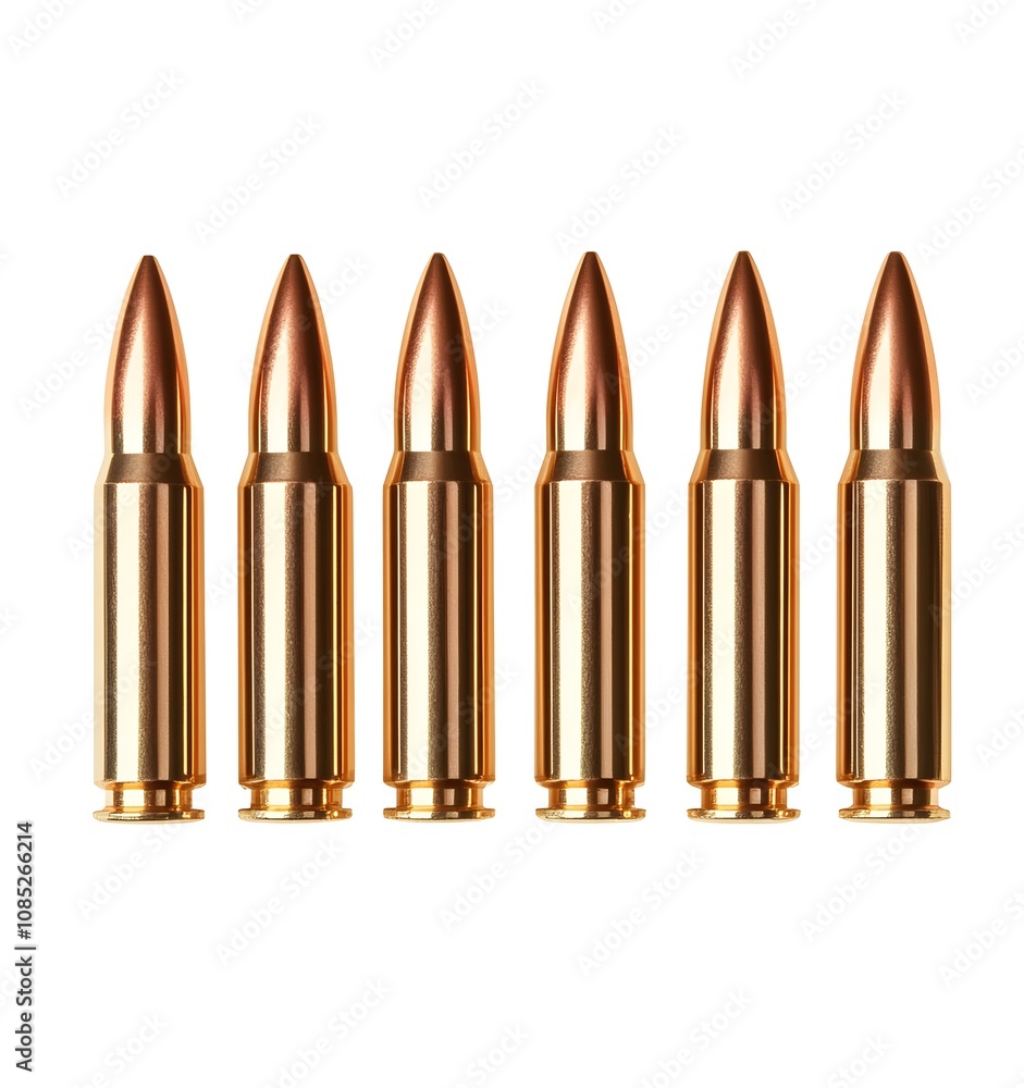 Six Golden Bullets Arranged In A Row Six Golden Bullets Arranged In A Row