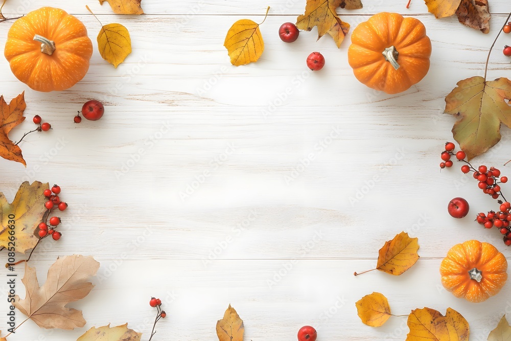 Autumnal Harvest Decorated Wooden Background Autumnal Harvest Decorated Wooden Background