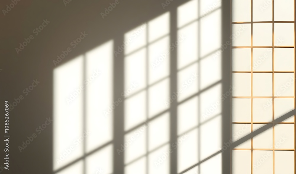 Sunlight Streaming Through a Window, Casting Shadows on a Shoji Screen. AI Generated Sunlight Streaming Through a Window, Casting Shadows on a Shoji Screen. AI Generated