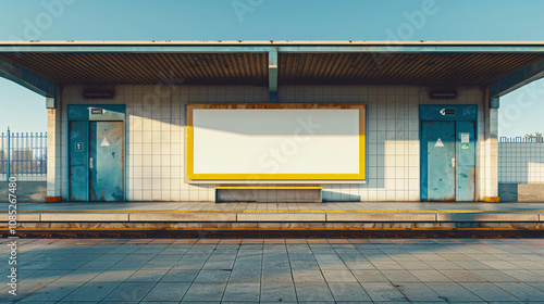 Fototapeta Naklejka Na Ścianę i Meble -  Realistic mockup of a public transport station with an empty advertising space