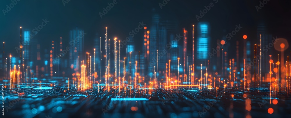 Obraz premium Abstract Digital Cityscape Glowing Lightscape