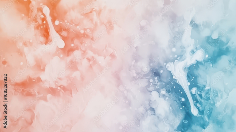 Light and airy watercolor splash with pastel peach and blue tones, creating serene and dreamy atmosphere. Perfect for backgrounds and artistic designs Light and airy watercolor splash with pastel peach and blue tones, creating serene and dreamy atmosphere. Perfect for backgrounds and artistic designs