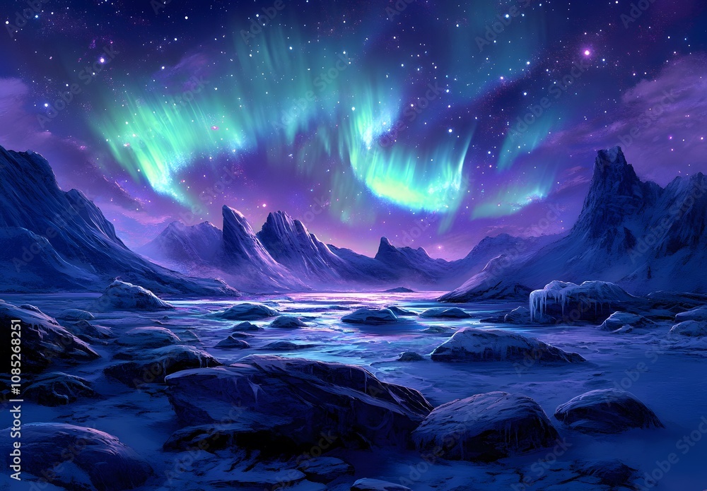 Aurora Borealis Illuminates a Snowy Mountain Range Aurora Borealis Illuminates a Snowy Mountain Range