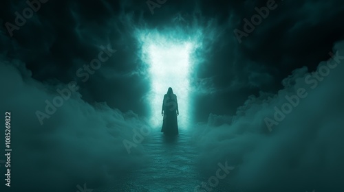 Wallpaper Mural Enigmatic Warrior at Crossroads - Dark Fantasy 3D Render with Mist Swirling Around in Ultra-Detailed Digital Artwork Torontodigital.ca