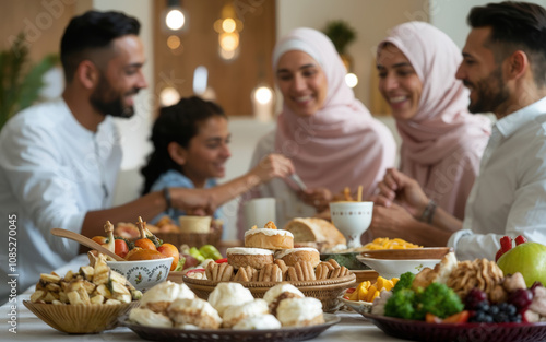 Wallpaper Mural Muslim family enjoying traditional food during ramadan feast at home Torontodigital.ca