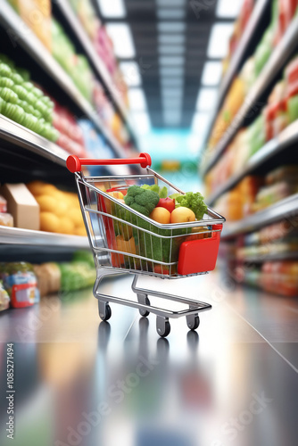 Map 3d and supermarket trolley with shopping background icon location 3d map shopping