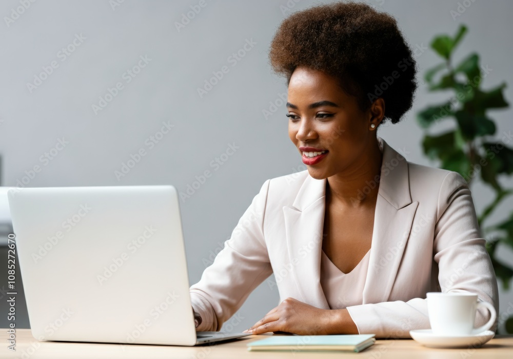 Confident Businesswoman Working on Laptop Confident Businesswoman Working on Laptop