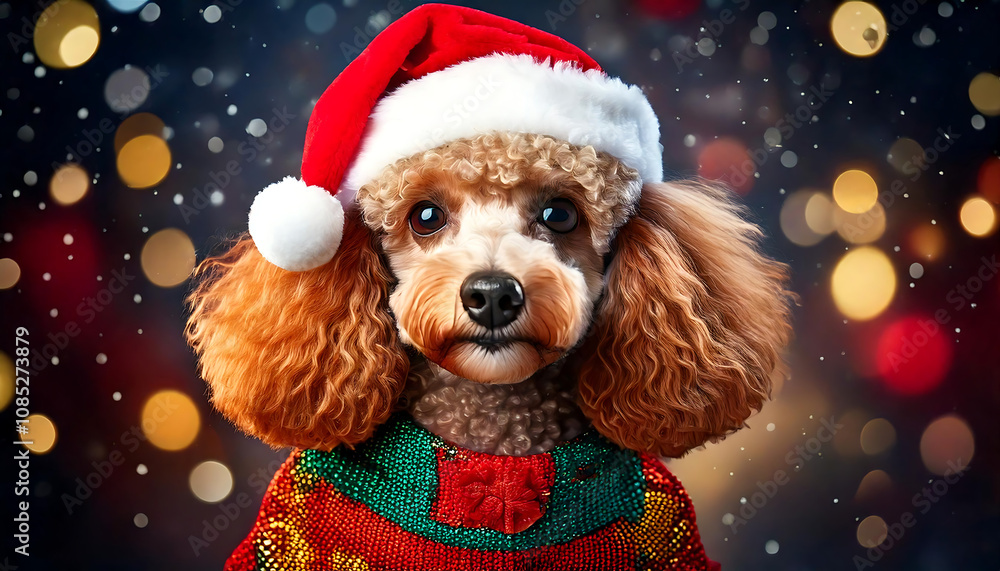 poodle dog wearing santa hat poodle dog wearing santa hat