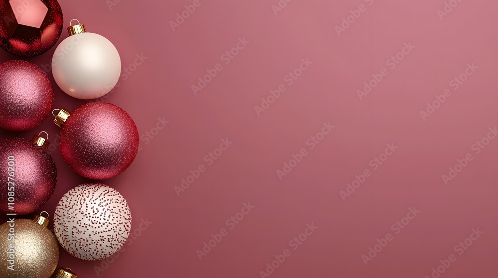 Festive Christmas Ornaments on Pink Background Festive Christmas Ornaments on Pink Background