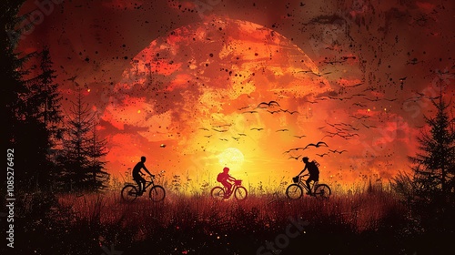 Family biking together on a sunny day
