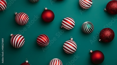 Festive Christmas Ornaments on Teal Background