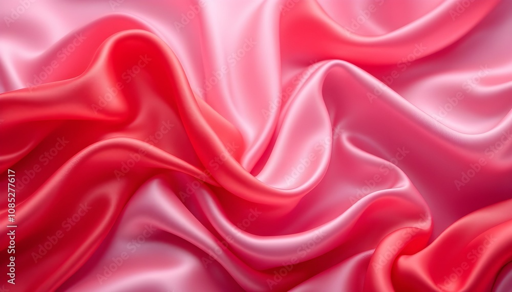 Fototapeta premium Abstract background featuring semi-transparent red silk fabric with flowing drapery and soft, elegant texture. Red unusual background with subtle rays of light