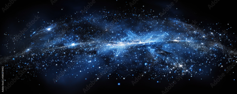 Fototapeta premium Vast galaxy filled with shimmering stars and cosmic dust in deep blue hues
