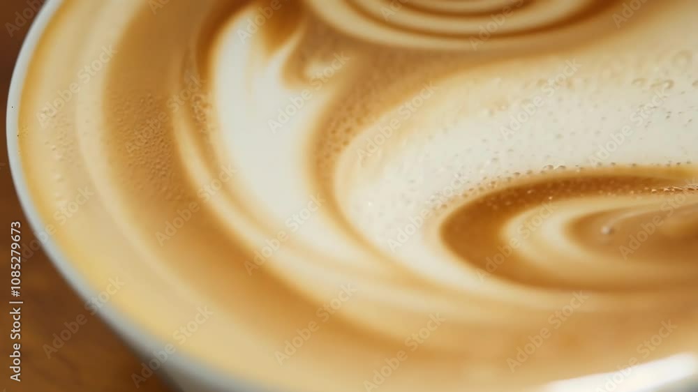 Mesmerizing latte art swirl captures spiraling coffee patterns in motion Mesmerizing latte art swirl captures spiraling coffee patterns in motion