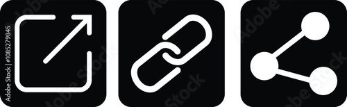 Icon set of links. Link, share link, external link black vector icon set. Redirecting links button. Web UI design. Isolated URL signs