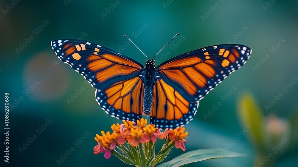 Fototapeta premium Monarch Butterfly on Wildflower with Intricate Wing Patterns