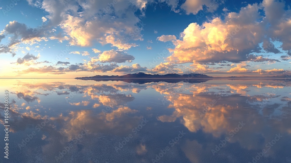 Reflective Sunset Sky Over a Calm Salt Flat Reflective Sunset Sky Over a Calm Salt Flat