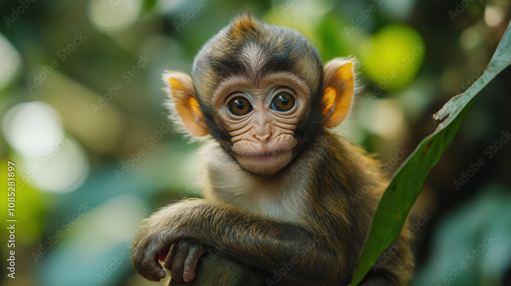Adorable Baby Monkey Portrait in the Jungle Adorable Baby Monkey Portrait in the Jungle