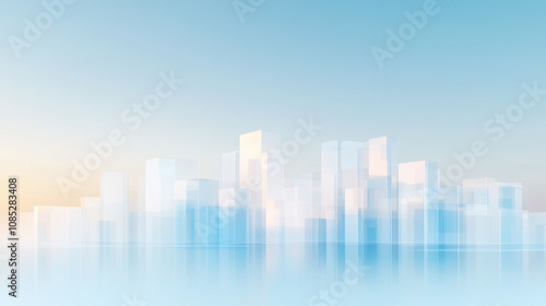 Transparent Silhouette of a Futuristic City at Dawn