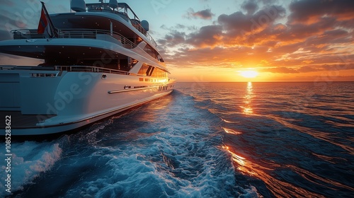 luxury yacht in the open sea sunset, yacht vacation
