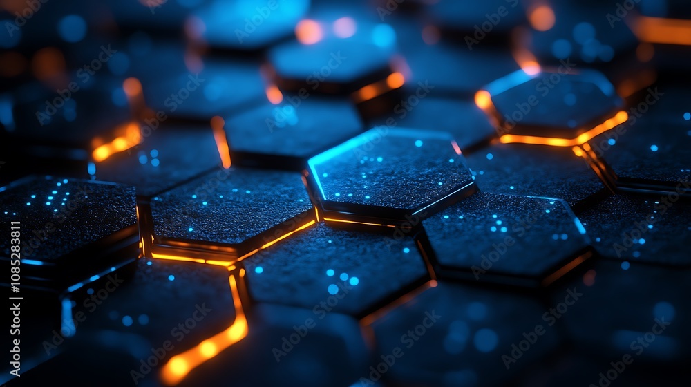 3D render abstract background with blue glowing hexagon 3D render abstract background with blue glowing hexagon