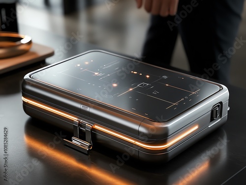 Hightech suitcase with embedded projection systems photo