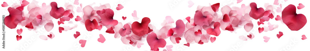 Collection set of rose flower petals in heart love shape on transparent background Collection set of rose flower petals in heart love shape on transparent background