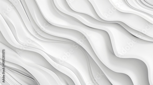 Abstract white flowing wave shapes with layered texture. Minimal modern design background. Generative AI