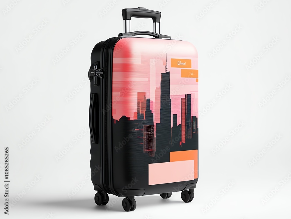 Luggage featuring holographic prints of cityscapes Luggage featuring holographic prints of cityscapes