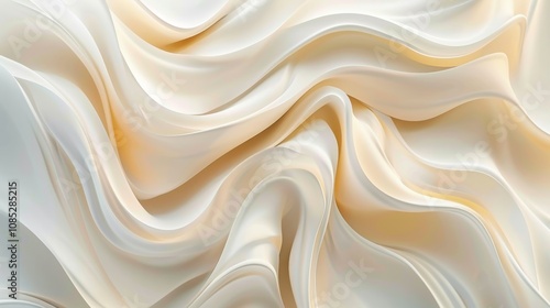 Abstract layered 3D waves in soft cream and beige tones. Modern flowing fabric-inspired design. Generative AI