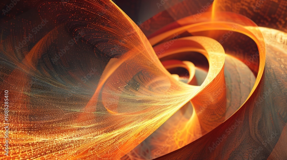 Dynamic swirling abstract design with glowing orange and gold light trails on a dark background. Generative AI Dynamic swirling abstract design with glowing orange and gold light trails on a dark background. Generative AI